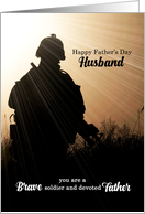For Military Husband on Father’s Day Soldier Sunset Silhouette card