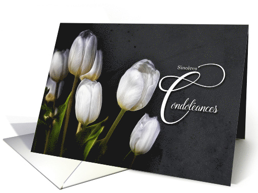 French Sympathy White Tulip Bouquet with Charcoal Gray card (769628)