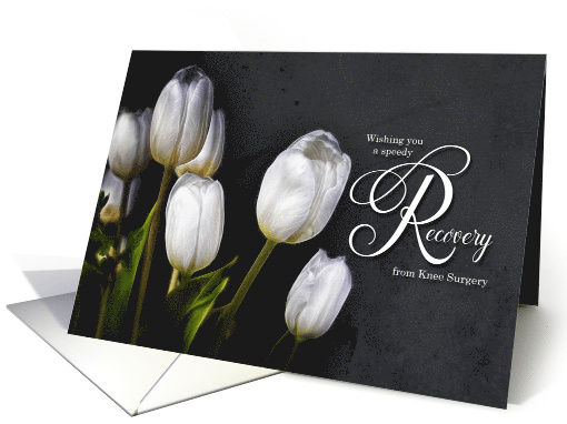 Knee Surgery Get Well White Tulips on Charcoal Gray card (769776)