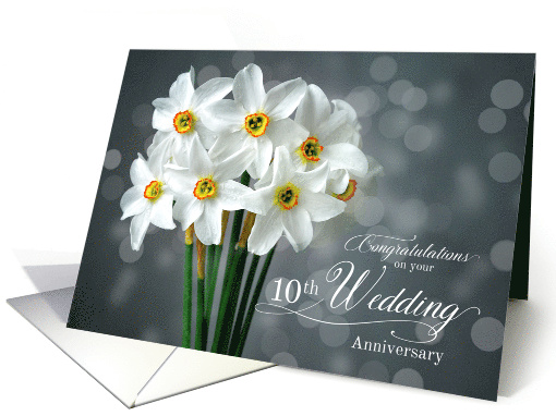 10th Wedding Anniversary White Daffodils card (770415)