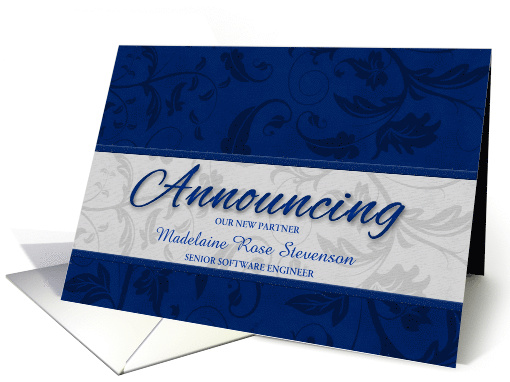 Custom Business Announcement for New Partner in Blue card (783035)