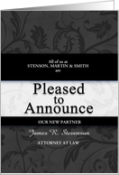 New Partner Announcement Custom Black Damask card