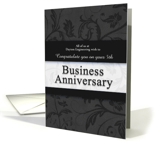 5th Business Anniversary Congratulations Black and Silver card