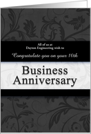 10th Business Anniversary Congratulations Black and Silver card