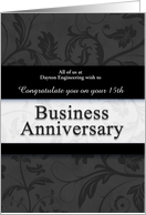 15th Business Anniversary Congratulations Black and Silver card