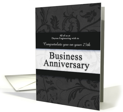 25th Business Anniversary Congratulations Black and Silver card