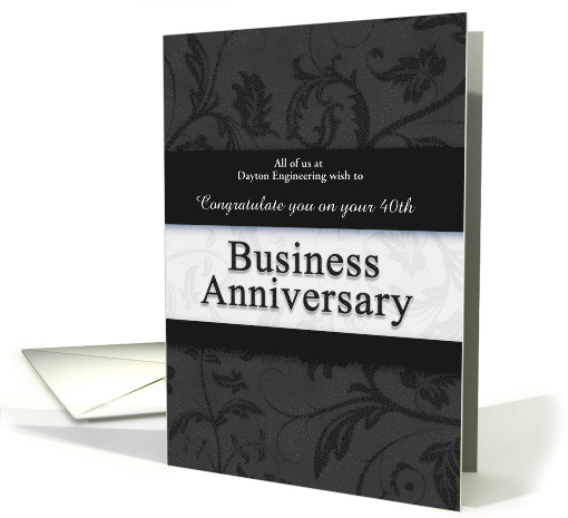 40th Business Anniversary Congratulations Black and Silver card