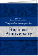 5th Business Anniversary Congratulations Blue and Silver card