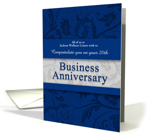 20th Business Anniversary Congratulations Blue and Silver card