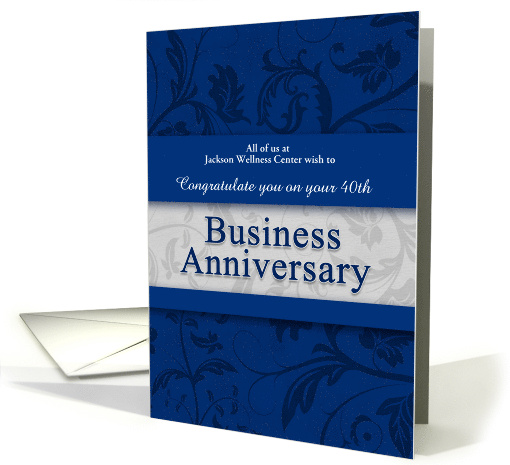 40th Business Anniversary Congratulations Blue and Silver Custom card