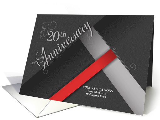 20th Business Anniversary Congratulations Red and Black Custom card
