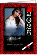 Red Cheetah Print Class of 2025 Graduation Photo Announcement card