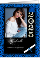 Blue Cheetah Print Class of 2025 Graduation Photo Announcement card