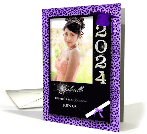 Purple Cheetah Print Class of 2024 Graduation Ceremony Photo card