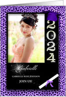 Purple Cheetah Print Class of 2024 Graduation Ceremony Photo card