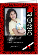Red Cheetah Print Class of 2025 Graduation Ceremony Photo card
