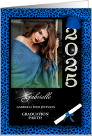 Blue Cheetah Print Class of 2023 Graduation Party Custom Photo card
