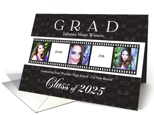 Class of 2025 Graduation Announcement Film Strip 3-Photos card