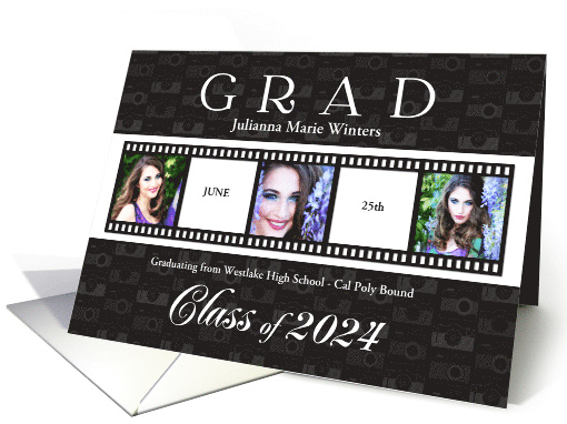 Class of 2024 Graduation Announcement Film Strip 3-Photos card