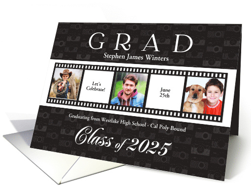 Graduation Party Class of 2025 Film Strip Style 3 Photos Custom card