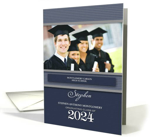 Class of 2024 Graduation Party Blue Pinstripes Custom Photo card