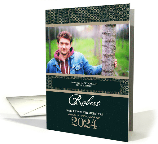 Class of 2024 Graduation Party Green and Taupe Custom Photo card