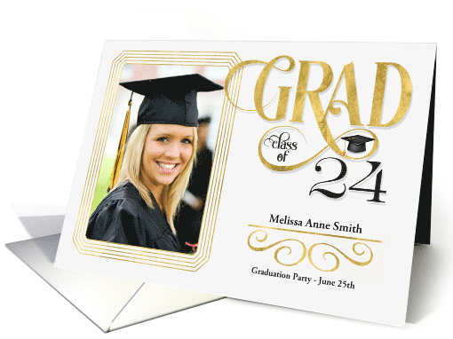 Graduation Party Class of 2022 Faux Gold Leaf and White Photo card