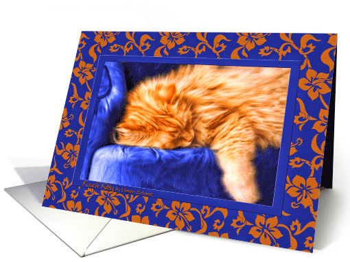 Orange Tabby Cat Painting on a Blue Sofa Blank Any Occasion card