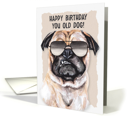 Birthday Humor Pug Dog in Sunglasses Watercolor card (787133)