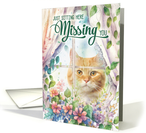 I Miss You Cat on a Window Sill with Blue for Cat Lover card (789387)