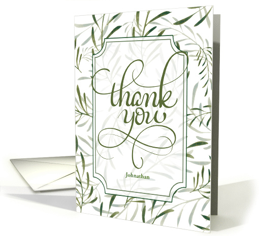 Thank You Job Well Done Sage Green Botanical with Custom Name card