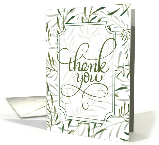 Volunteer Thank You Sage Green Botanical on White card (791597)