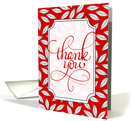 Volunteer Thank You Modern Red and White Leafy Botanical card (791614)
