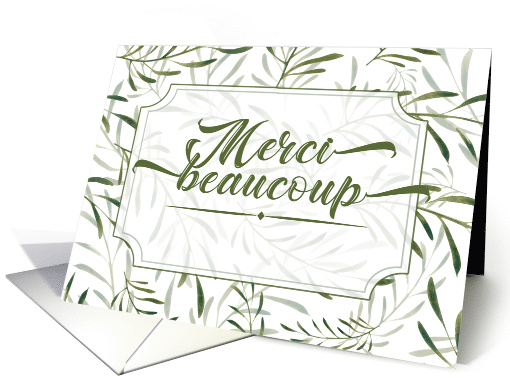 French Merci Beaucoup Thank You Sage Green Botanical Blank card