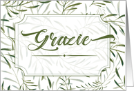 Grazie Italian Thank You Botanical Sage Green on White Blank card