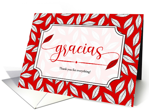 Gracias Thank You Red and White Leafy Botanical Custom card (792633)