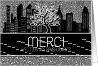 Merci French Business Thank You Black and White Cityscape Blank card