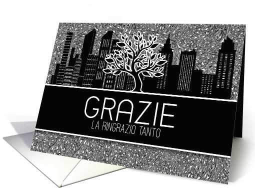 Grazie Italian Business Thank You Black and White Cityscape Blank card