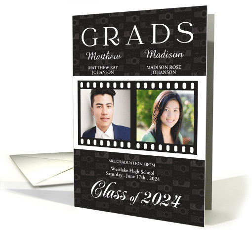 Fraternal Twin Graduation Class of 2024 Film Theme Twin's Photos card