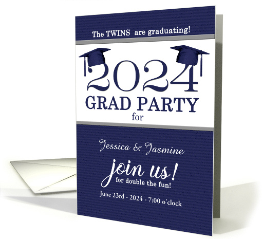 Twin Graduation Class of 2023 Party Invitation Blue Pinstripe card