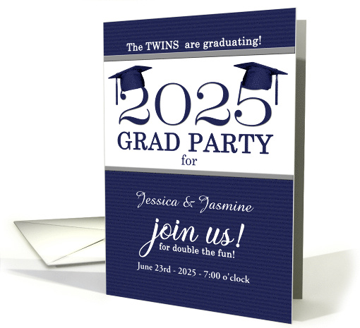 Twin Graduation Class of 2023 Party Invitation Blue Pinstripe card