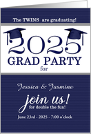 Twin Graduation Class of 2023 Party Invitation Blue Pinstripe card