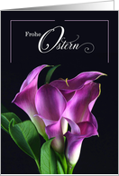 German Easter Frohe Ostern Purple Calla Lilies on Black card