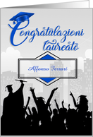 Italian Graduation Congratulations in Blue and Black with Name card