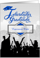 Masculine Spanish Graduation Congratulations Blue and Black Name card