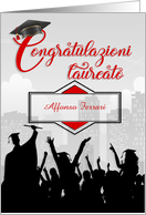 Italian Graduation Congratulations in Red and Black with Name card