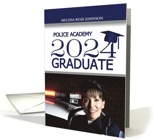 Police Academy Graduate Class of 2024 Navy Blue Grad's Photo card
