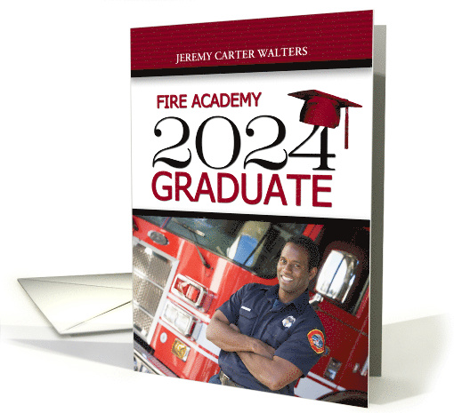 Fire Academy Graduate Class of 2024 Red and Black with Photo card