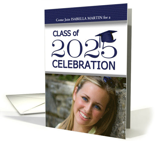 Class of 2025 Graduation Party in Navy Blue and White Photo card