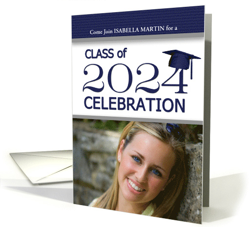 Class of 2024 Graduation Party in Navy Blue and White Photo card
